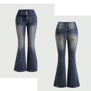 Jeans évasés taille haute personnalisés pour femmes, pantalon en denim vintage coupe cloche, extensible, mode, fabricant OEM ODM en gros - Product Image 1