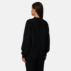 Pull en tricot à col rond surdimensionné pour femmes, noir uni, épaules tombantes, manches longues, vêtements d'hiver - Product Image 2