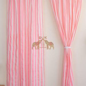 Handmade Cotton Striped Design Bohemian Style Hand Block Cotton <b>Curtains</b> Natural Lightweight Pink Striped Cotton <b>Curtains</b> - Product Image 2