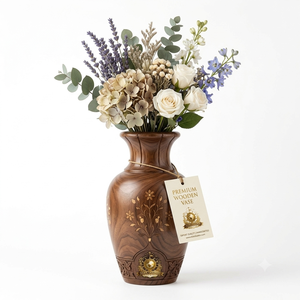 Jarrón Moderno Hecho a Mano de Madera Sólida, Porta Rosas Blanco, Florero de Madera de Nogal con Vetas Naturales, Centro de Mesa para Sala de Estar o Escritorio - Product Image 2