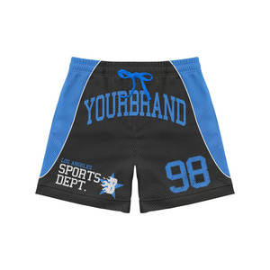 Premium Men's 100% Cotton Eco-Friendly 160 GSM Performance Mesh <b>Shorts</b> Black Blue Side Panel Design Custom Logo Basketball <b>Gym</b> - Product Image 1