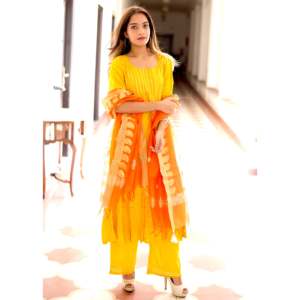 Hermoso Traje Amarillo de Gasa para Mujer, Talla XS, Exclusivo, con Adornos Sikhiya Gotta - Product Image 5