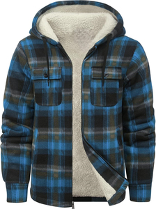 <b>Men's</b> Eco-Friendly Windproof Hooded <b>Flannel</b> <b>Jacket</b> with Plaid Pattern Streetwear Style Winter Outerwear - Product Image 3