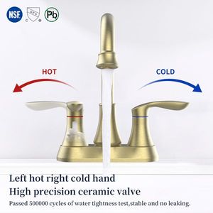Rubinetto da bagno a 2 maniglie con beccuccio girevole ad arco alto a 360 gradi, da 4 pollici, finitura oro spazzolato, con scarico a soffietto e tubi di alimentazione per lavabo - Product Image 3