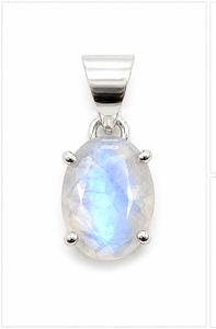 Rainbow Moonstone 925 Sterling Silver Pendant, Oval Faceted Moonstone Gemstone Pendant, Handmade Silver <b>Necklace</b> - Product Image 3