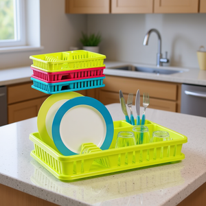 Scolapiatti Impilabile in Plastica a L per Cucina, Asciugapiatti per Piatti e Ciotole, Design Moderno Verde Rosa Blu - Product Image 3