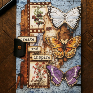 Create and Inspire Butterfly Vintage Journal | Printed Cardboard Hardcover Hand Sewing <b>Notebook</b> | 200 Unruled Pages | 7x5 Diary - Product Image 6