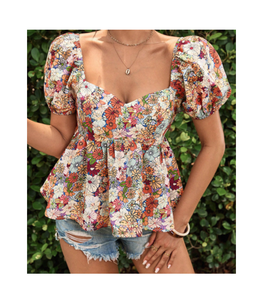 Blusa Moderna para Mujer, Estampado Sólido/Floral, Manga Corta, Ligera, Cómoda, Fluida, Informal de Verano, Polialgodón, Secado Rápido, para Picnic - Product Image 3