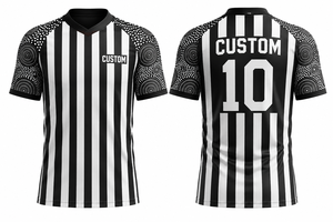 Maillot d'arbitre rayé noir et blanc pour homme, col en V, manches courtes à motif de points circulaires, maillot de performance pour officiels de football - Product Image 5
