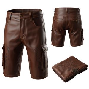 Pantalones Cortos de Cuero Bávaros Clásicos Marrones para Hombre - Product Image 3