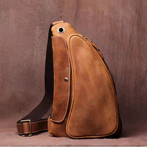Sac de poitrine vintage en cuir véritable, sac à bandoulière, fermeture éclair, durable, usage quotidien, toutes saisons, pour homme - Product Image 2