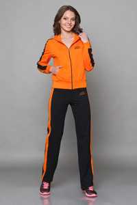 Ensemble de survêtement décontracté 2-en-1 pour femme, en polyester, imprimé color block marron et blanc, à manches longues, col roulé zippé, coupe ample et sportive - Product Image 1