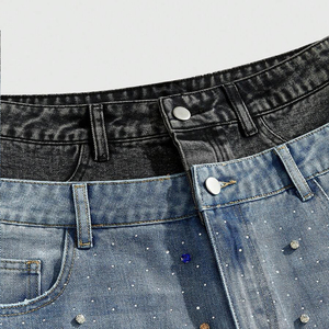 Men's High Waist Denim Bermuda <b>Shorts</b> With <b>Sequined</b> Dot Pattern Button Fly Casual Style Stonewashed Woven Cotton - Product Image 5