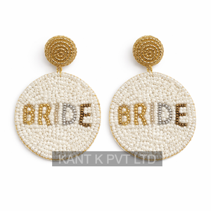 Pendientes de Joyería Bohemios para Novia, con Cuentas Redondas de Cristal y Bordado, para el Día de la Boda - Product Image 1