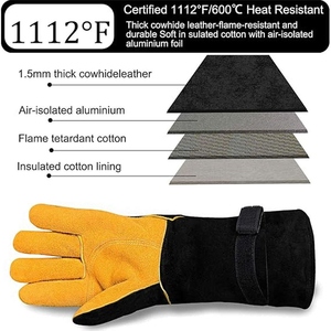 Gants de soudage en cuir de vachette renforcé, résistants, pour la sécurité au travail, la protection des mains, la lutte contre les incendies, les barbecues - Product Image 2