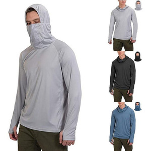 Custom High Quality Men's Light Blue Long Sleeve UPF 50 Anti-Uv Fishing Shirt Pullover Solid Color Polyester <b>Top</b> - Product Image 5