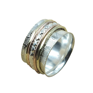 <b>Spinner</b> <b>Ring</b> Silver Brass Copper Wide Band Meditation <b>Ring</b> Handmade Textured Rotating Band Unisex Anxiety Relief Jewelry Women - Product Image 1