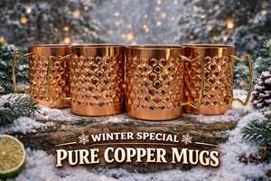 100% <b>Copper</b> Handmade Hammered <b>Copper</b> Moscow Mule Mugs: Solid <b>Copper</b> <b>Cups</b>, Brass Handles - Product Image 4