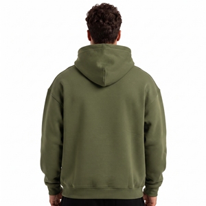 Sweat à capuche homme personnalisé, coupe oversize, vert olive, épaules tombantes, pull uni en molleton de coton épais, style streetwear - Product Image 2
