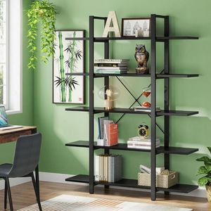 Vintage Industrial Style Bookshelf in <b>Black</b> Elegant <b>Bookcase</b> Design - Product Image 1
