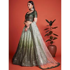 Lentejuelas verdes atractivas Chinon Mehendi Wear Lehenga Choli - Product Image 5