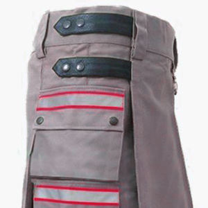 Kilt de pompier gris 100% coton, neuf, vente en gros, avec réflecteur rouge haute visibilité - Product Image 4