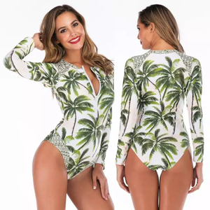 Haut de bain anti-UV 2026 de haute qualité pour femme, à manches longues, imprimé palmiers, en Spandex et Polyester, idéal pour le fitness, la gym et la natation - Product Image 5