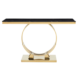 Mesa Consola Moderna con Acentos de Mármol, Estructura Metálica Dorada con Base Circular para Sala de Estar, Entrada, Hotel, Precio Razonable - Product Image 3