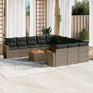 Ensemble de 12 canapés modulaires de jardin en rotin PE gris, grande collection de meubles d'extérieur - Product Image 1
