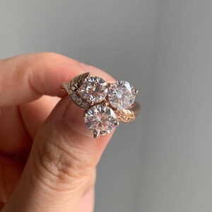 2.5 CT Round Cut Three Stone Leaf Band Style <b>Engagement</b> <b>Ring</b> <b>Nature</b> <b>Inspired</b> Botanical Leaf Accent <b>Ring</b> Floral Wedding <b>Ring</b> - Product Image 4