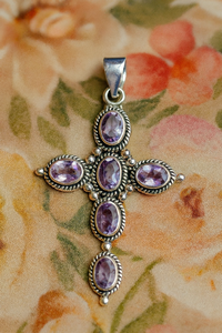Natural Purple Amethyst Cross Pendant 925 Sterling Silver Religious <b>Jewelry</b> Vintage Handmade Gemstone Pendant Gift for Unisex - Product Image 5