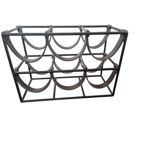 Modern 6-Bottle Countertop Wrought Iron <b>Wine</b> <b>Rack</b> With Faux Leather Straps Freestanding Black Metal Tabletop <b>Wine</b> Holder On <b>Sale</b> - Product Image 1