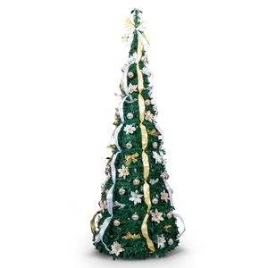 Albero di Natale Pre-Illuminato da 2,1 m con 200 Luci Calde, Albero Artificiale Pop-Up con Telecomando, Materiali Dorati e in PE - Product Image 1