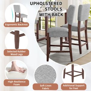 Set di 4 Sgabelli da Bar Moderni Stile Mid-Century, Altezza 40.4'', Rivestiti in Lino con Gambe in Legno Massello - Product Image 6