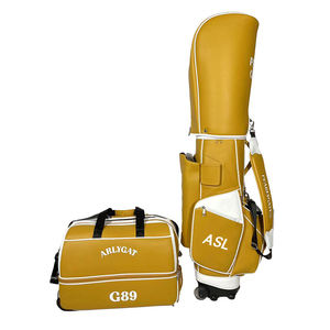 Professional Grade Lightweight Mustard Yellow PU Leather <b>Golf</b> Club Bag with Multi-Pocket Organization and Matching Rain Hood - Product Image 2
