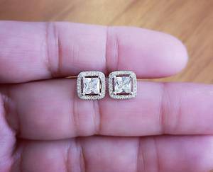 Pendientes de Moissanita VVS1 con Corte Princesa y Halo Cuadrado para Mujer, Plata 925, Sin Níquel, Regalo de Cumpleaños, Uso Diario - Product Image 2