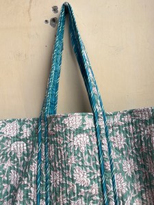 <b>Boho</b> Quilted Tote Shoulder Patch <b>Bag</b> Eco-Friendly Cotton Washable Zipper Handprint Customizable Logo Weekday Weekend Custom - Product Image 5