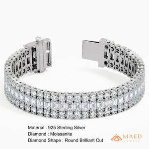 Pulsera de tenis de moissanita de tres filas en tono plateado para mujer, pulsera de cadena fina, joyería de moda, regalo elegante para aniversario nupcial - Product Image 6