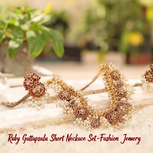 <b>Ruby</b> Guttapusalu Short <b>Necklace</b> Set-Fashion Jewelry - Product Image 3
