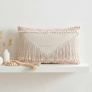 Funda de Cojín Lumbar Boho Multicolor con Patrón de Rayas y Detalle de Borlas, Cojín Decorativo Tejido, Estilo Bohemio Premium - Product Image 2