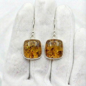 Pendientes colgantes bohemios cuadrados de ámbar con engaste de bisel, hechos a mano en plata de ley 925 maciza con piedras preciosas, para mujer. - Product Image 2