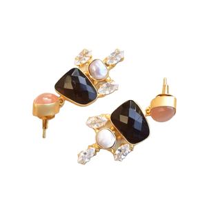 ต่างหูทองเหลืองแท้ประดับเพชรซิคอนคุณภาพสูง เครื่องประดับอัญมณีแท้ ชุบทอง 18K ปราศจากนิกเกิล ทนทาน คุณภาพสูง - Product Image 5