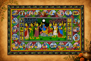 Pintura Tradicional India de Krishna Ras Leela Hecha a Mano, Arte de Pared Pattachitra en Lienzo para Sala de Estar, Comedor, Templo, Venta al Por Mayor - Product Image 6