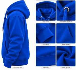 OARH_INT INDUSTRY เสื้อสเวตเชิ้ตมีฮู้ดผ้าฟลีซสำหรับผู้ชาย สีพื้น ปักโลโก้ด้านหน้า มีกระเป๋า สวมใส่สบาย ทรงปกติ สีฟ้าฤดูใบไม้ร่วง - Product Image 6