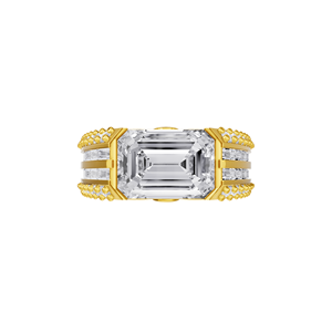 Anillo de compromiso y boda de lujo Aarinya con diamante cultivado en laboratorio de corte esmeralda, chapado en oro de 14K, certificado IGI, estilo canal. - Product Image 1