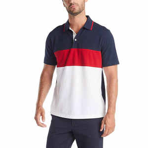Polo de hombre azul marino, rojo y blanco con bloques de color, 2026, estilo casual elegante, manga corta, corte ajustado, cuello con ribete, ropa deportiva HD - Product Image 2