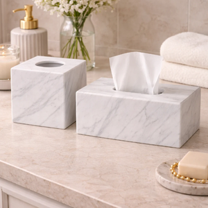 Juego de Cajas de Pañuelos de Mármol Blanco Clásico, Portapañuelos de Piedra Natural Hechos a Mano en Forma de Cubo y Rectangular para Hogares y Hoteles de Lujo - Product Image 1