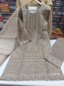 Vestido de algodón y lino Salwar Kameez de seda cosida de 3 piezas para mujer superventas 2022 para ropa de fiesta última colección - Product Image 3