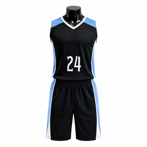 Conjunto de Uniforme de Baloncesto Personalizado en Negro y Azul, Camiseta y Pantalones Cortos de Baloncesto Transpirables de Malla, Fabricante OEM ODM de Marca Privada - Product Image 1