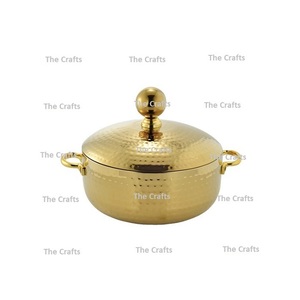 Olla para Hot Pot de Acero Inoxidable Martillado al por Mayor en Color Dorado, de la Mejor Calidad para Servir Alimentos - Product Image 1